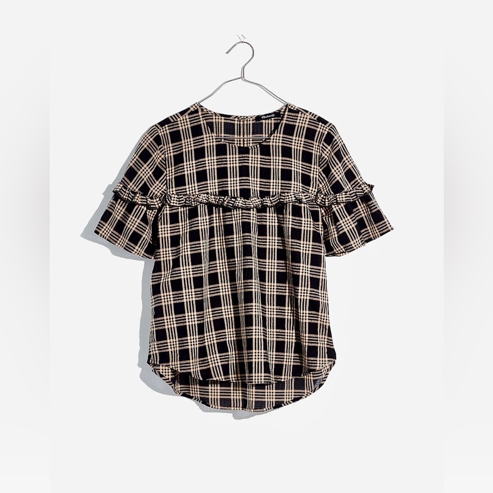 ✨Madewell Ruffle-Yoke Top in Metallic Plaid✨  NWOT